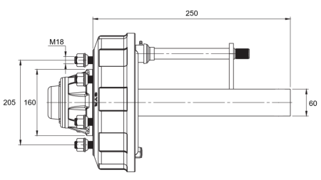 FÉLTENGELY FÉKKEL - 2700 kg (6 CSAVAR) - 250 mm