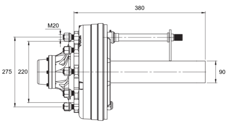 FÉLTENGELY FÉKKEL - 5000 kg (8 CSAVAR) - 380 mm