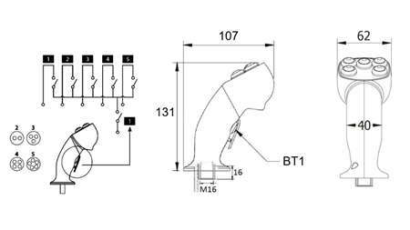POIGNE DE COMMANDE A DISTANCE  ROSI - 2 BOUTONS + BOUTON SUPPLEMENTAIRE ( NON-PROPORTIONNEL)