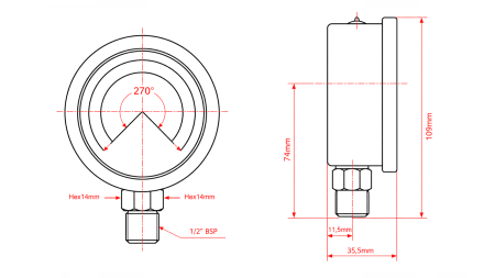 NYOMÁSMÉRŐ DN100 VERTICAL 0 - 60 BAR - 1/2