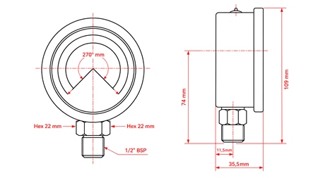 NYOMÁSMÉRŐ DN100 VERTICAL 0 - 6 BAR - 1/2