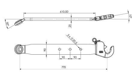 TRAKTOR TEHER HORDU KEZEK CAT. 2 - 70x20 mm - 770 mm (75 HP)