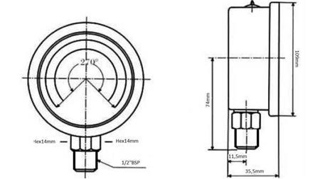 MANOMÉTER DN100 VERTIKÁLIS 0 - 40 BAR - 1/2-dimenziók