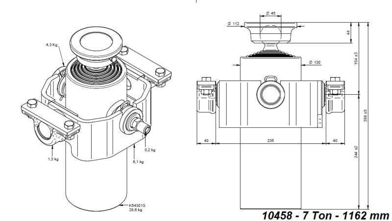 TELESCOPISKAIS CILINDRS KOMPAKTS 5 POSMI 1162mm x125 -BOLA