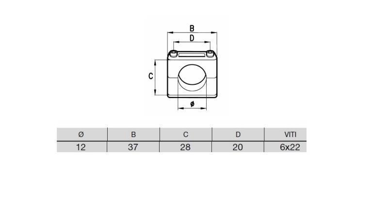 RØR HOLDER DIAMETER 12 - dimensjoner