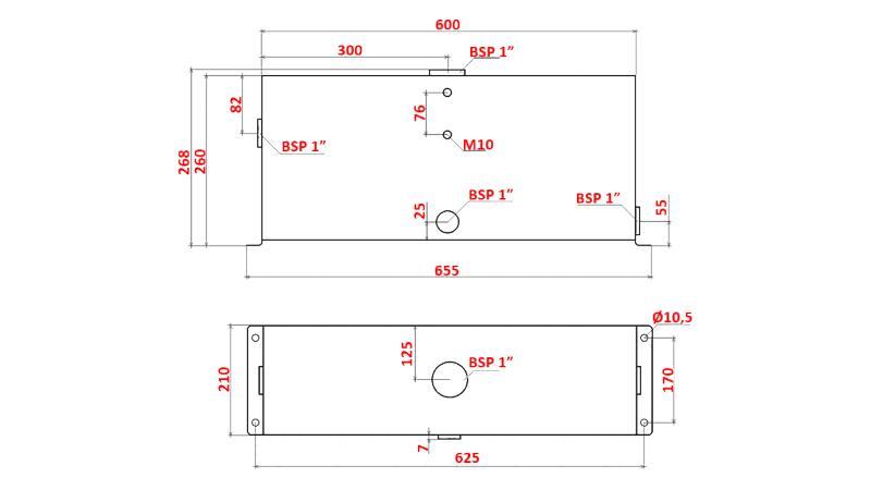 METAL RESERVOIR 25 LITER KUBE 260x210x600mm KOMPLET MED Udstyr
