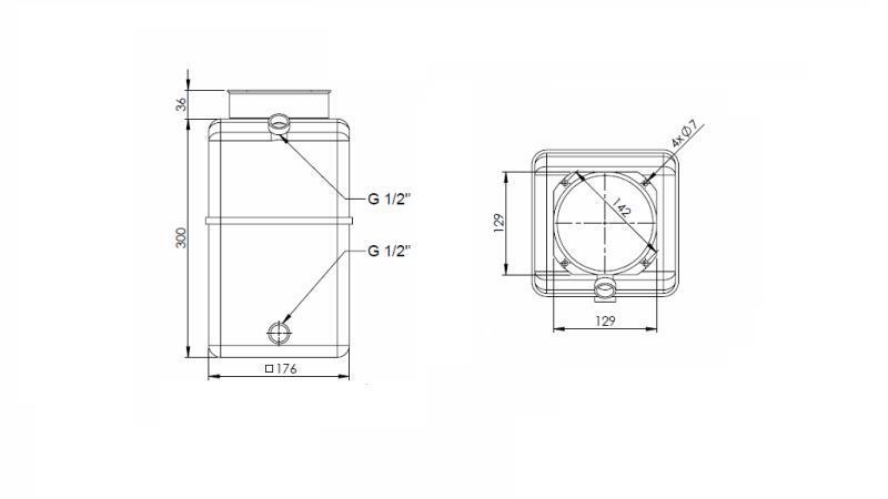 PVC RESERVOIR RULLE PP 8 LITER HORIZONTAL-VERTIKAL - dimensioner