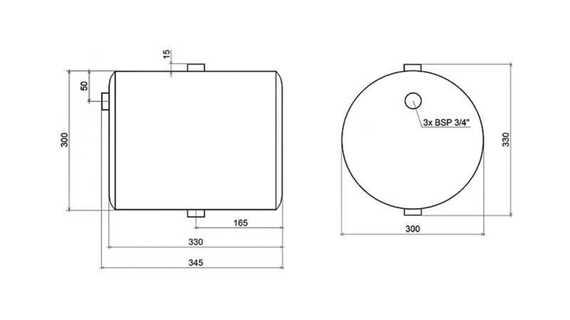 METAL OIL TANK 20 LITER ROUNDED Dia.300mm - HEIGHT 330mm