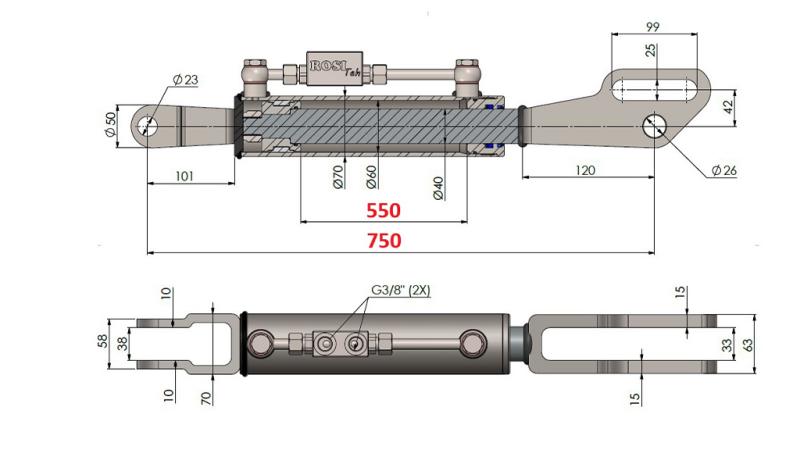 2TON. EMELŐ FŰGGESZTŐKAR FORK 60/40-200 (550mm-750mm)