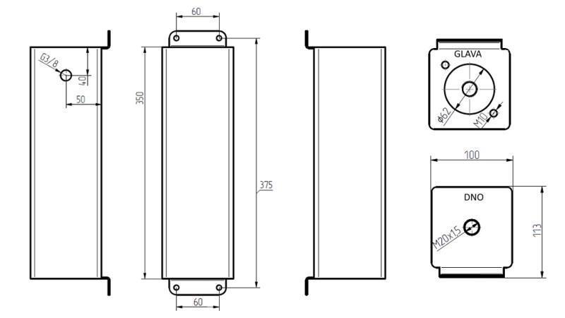 SERBATOIO IN METALLO 3 LITRO CUBO 100x113x350mm COMPLETO DI ATTREZZATURA