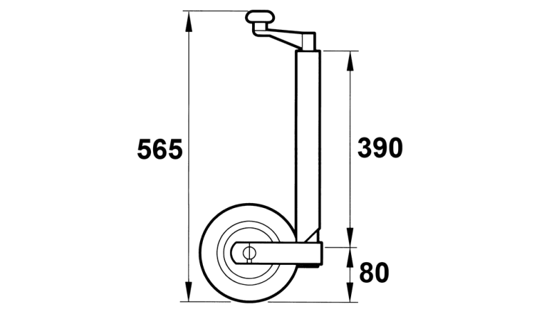 NOGA WSPORCZA GWINTOWANA Z KOŁEM DO PRZYCZEP 190MM 75KG