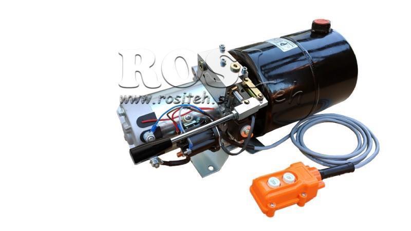 MINI HYDRAULIC POWER-PACK 12V DC - 1,6kW = 2,1cc - 8 lit - one way assembly (metal) with HAND PUMP