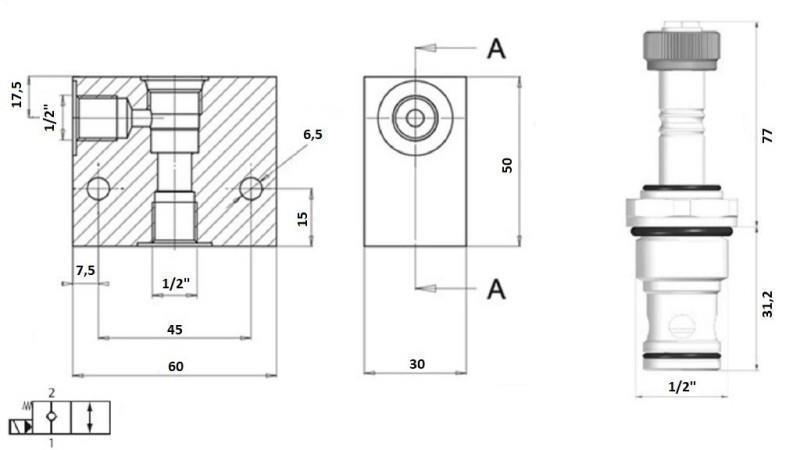 2 wegeventil 1/2 (NC) 24V - 60lit