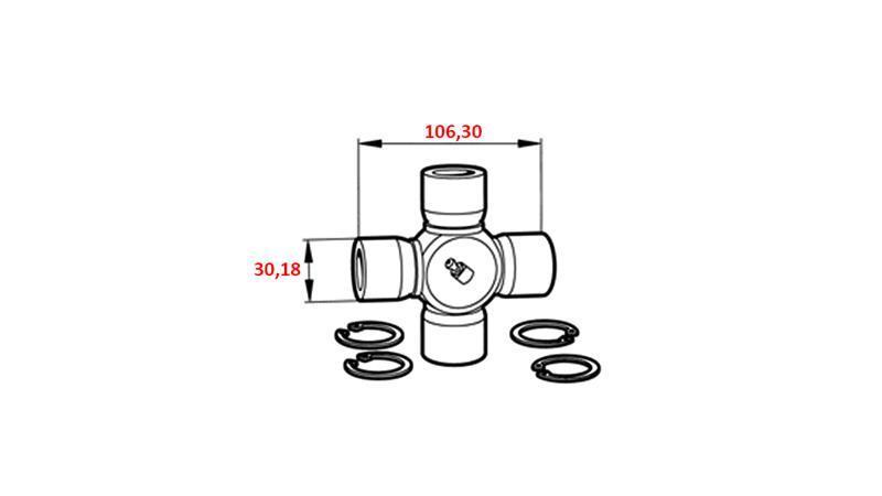 PTO SHAFT CROSS F-30,18X106,30 FOR ECO PTO 970mm 70-110HP WITH LAMELL