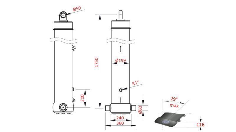 TELESCOPISCHE CYLINDER VOOR KIPTRAILER 5-traps SLAAG-7100mm 42Ton