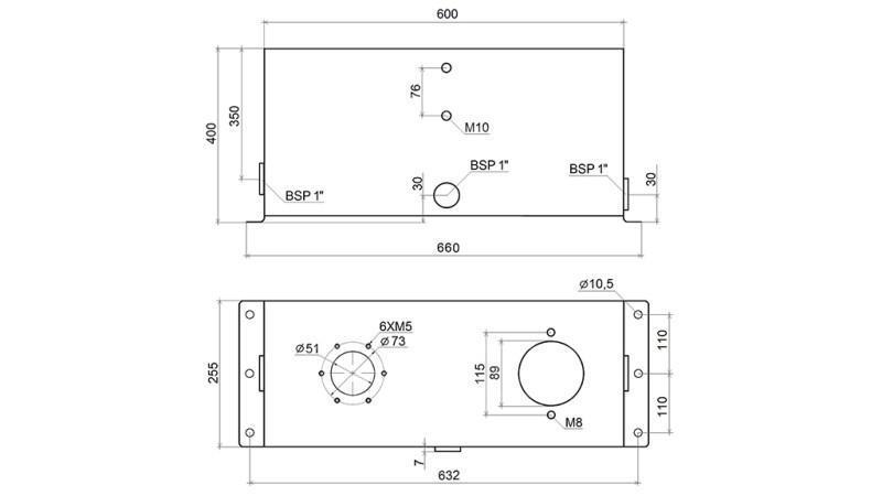 KOVOVÁ NÁDRŽ 45 LITROV KOCKA 400x255x600mm PRÍPRAVA NA FILTRACIU