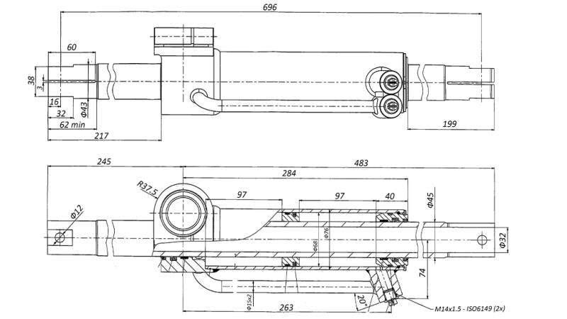 HYDRAULISK STYRNINGSCYLINDER MASSEY FERGUSON OEM-6202491M91