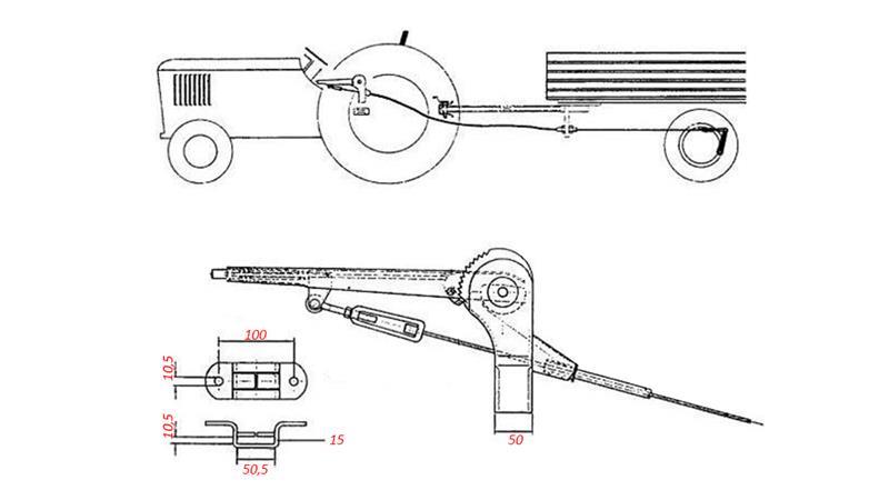 PULL LEVER FOR TRAILER HAND BRAKE set with WIRE ROPE  2,3 met.