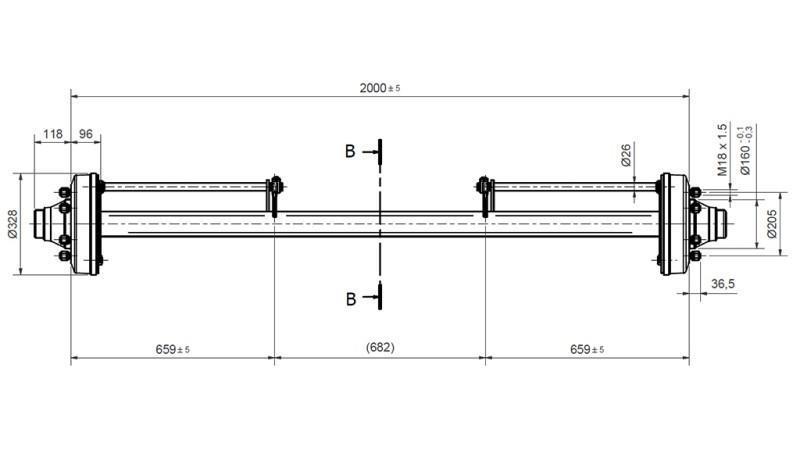 AXLE FOR TRAILER 7200 kg WITH BRAKES (2000 mm)