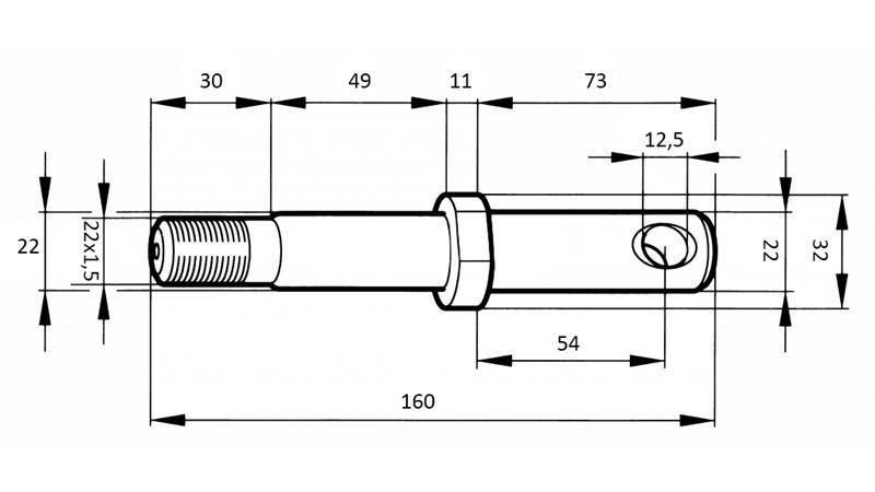 LINKAGE HITCH PIN 22mm EXTENDED WITH THREAD M22x1,5