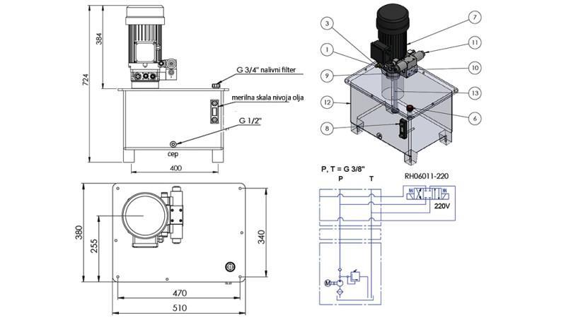 MINI HIDRAULIKUS AGGREGÁTOR 380 V AC (4 kW) - 8 cc - 12 lit/min - tank 40 lit