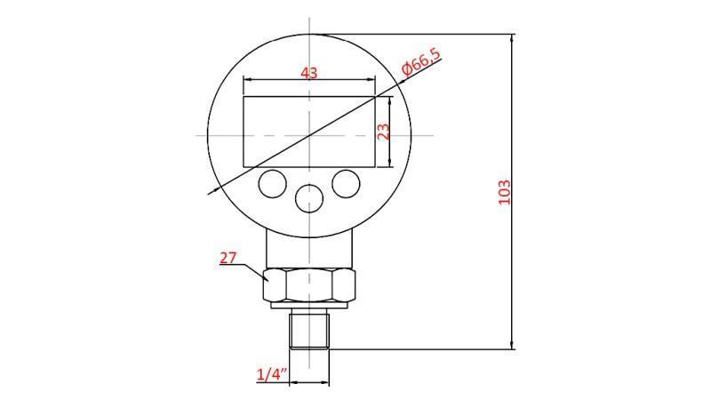 DIGITÁLIS NYOMÁSMÉRŐ DN63 VERTICAL 0 – 600 BAR ¼ 