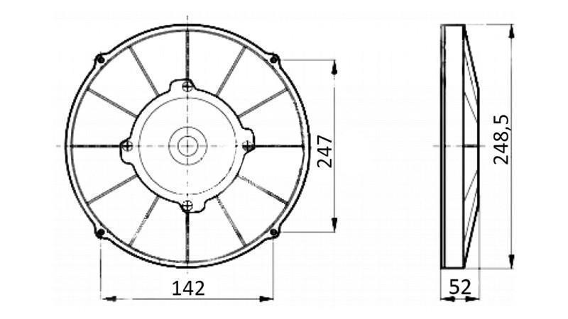 VENTILATOR AKSIALNI 255mm POTISNI 12V