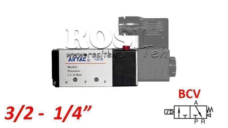 VANNE ÉLECTRIQUE PNEUMATIQUE 3/2 MONOSTABLE 1/4 PRT-0832-BCV