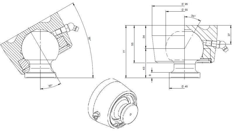 SFERA PER CILINDRO TELESCOPICO FI 55 max. 15 Tonnellate