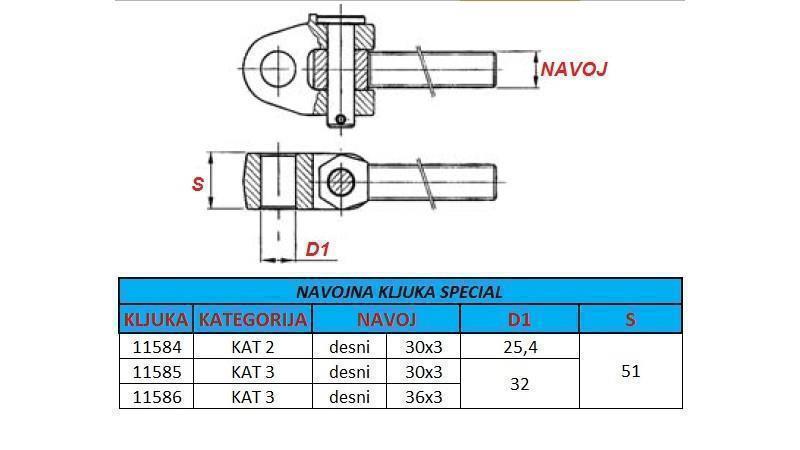 THREADED HOOK SPECIAL CAT.3 FOR TOP LINK M36X3