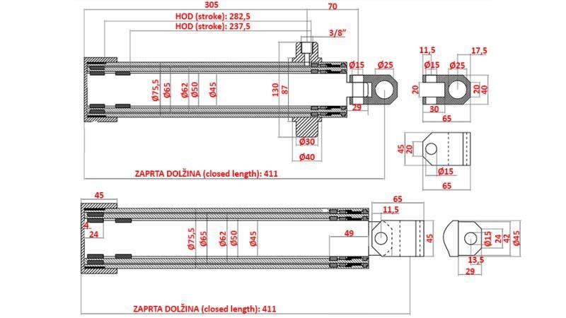 CILINDRU TELESCOPIC TECHNOSTROJ cursă 520mm