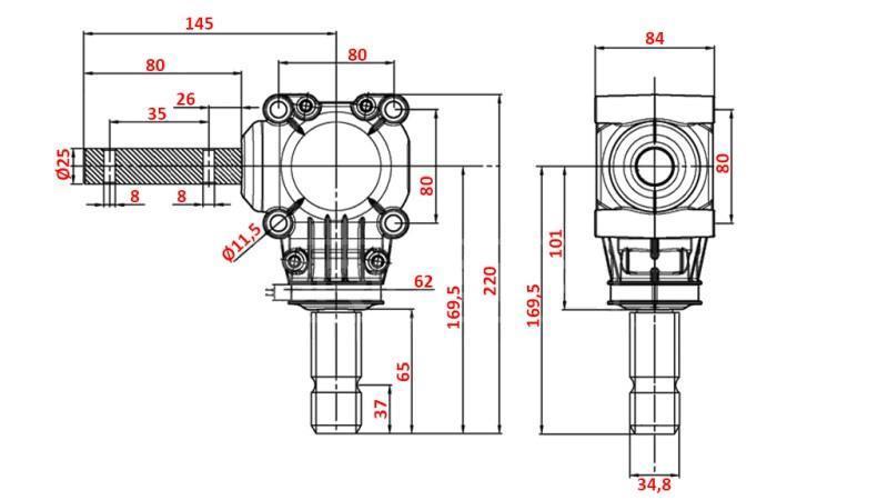 KOTNI REDUKTOR L-150J 1:1 (12HP-9kW)