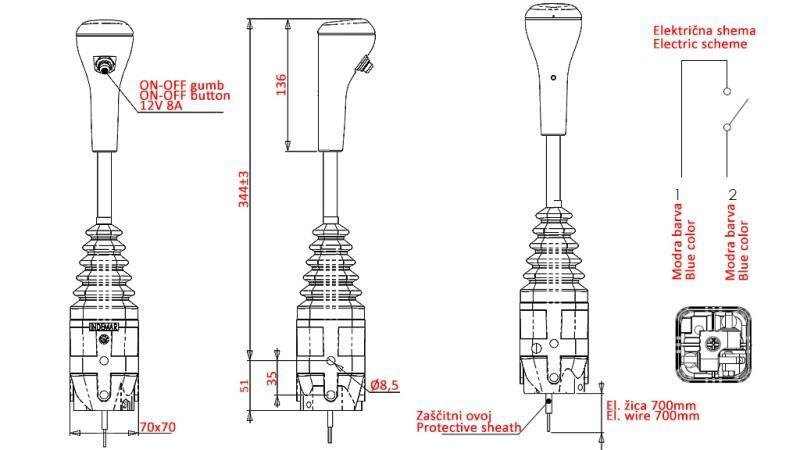 JOYSTICK INDEMAR FOR BRAIDED FORK CABLE - 1x BUTTON