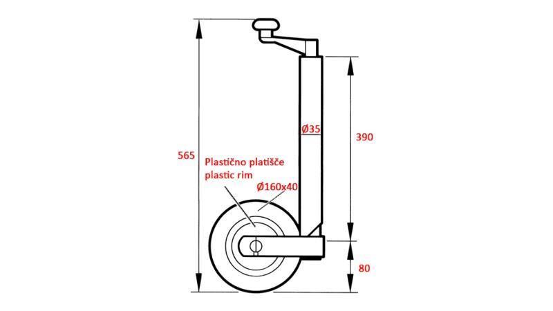 THREAD SUPPORT LEG WITH WHEEL FOR TRAILERS 35mm 75 kg