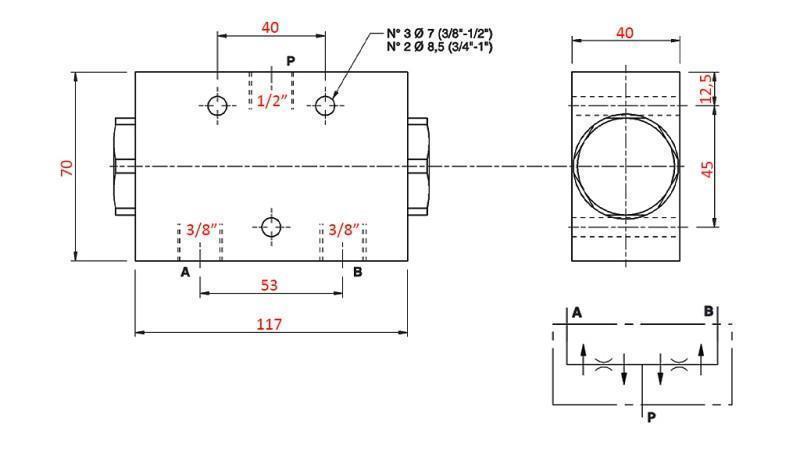 VALVĂ DE DISTRIBUȚIE HIDRAULICĂ DEBIT V1027 DFL 60-80 lit - 3/8 - 250 bar (max.300 bar) METAL
