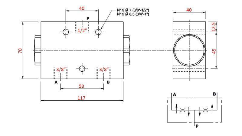 HIDRAULIKUS ÁRAMLÁSOS OSZTÓSZELEP V1027 DFL 60-80 lit - 3/8 - 250 bar (max.300 bar) FÉM