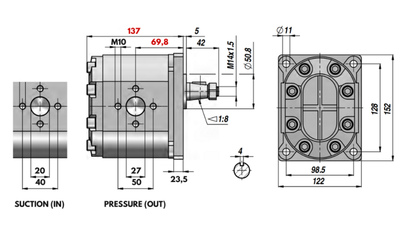 HYDRAULISCHE POMP GR.3 34 CC LINKS - FLANGES
