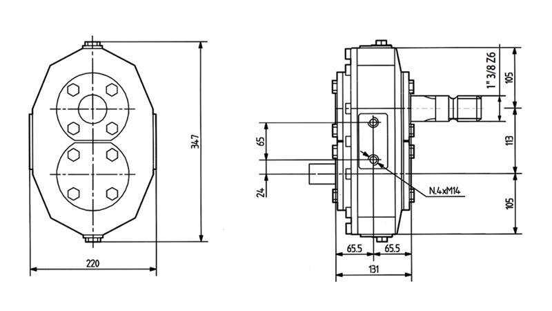 REDUKTOR INWERSYJNY MR-90 1:1 (85HP-62.6kW)