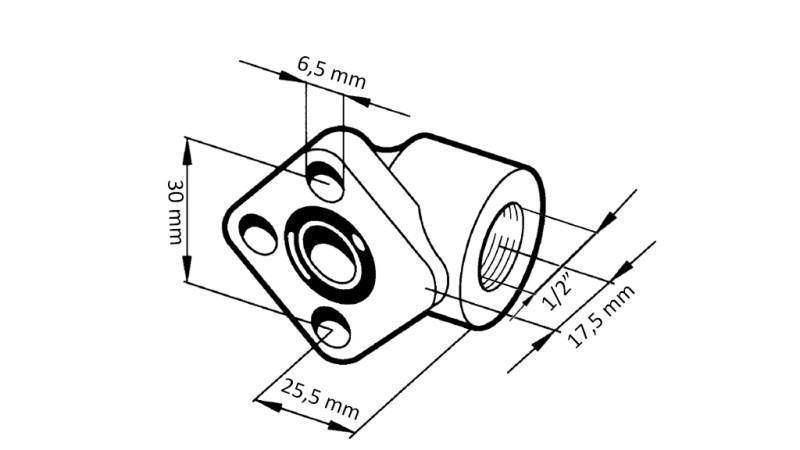 CONNETTORE PER TUBO 1/2 - FLANGIA AD ANGOLO fi 30