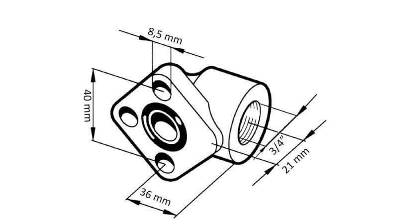 CONNETTORE PER TUBO 3/4 - FLANGIA AD ANGOLO fi 40