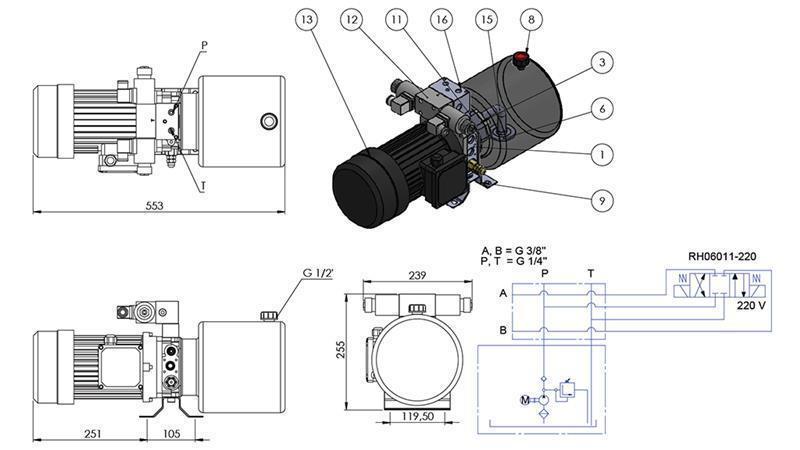 MINI HIDRAULIČKI AGREGAT 380V AC (1.5 kW) - 5.8 cc - 8.2 lit/min - rezervoar 6 lit