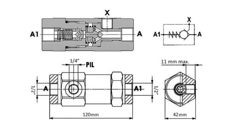 HYDRAULICKÝ ZÁMOK VBPSL 1/2 SD JEDNOSMERNÉ Z PIL.