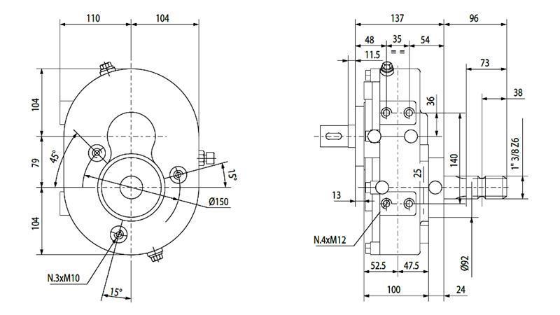 REDUKTORIUS INVERSION A-3A 1:1 (30HP-22.1W)