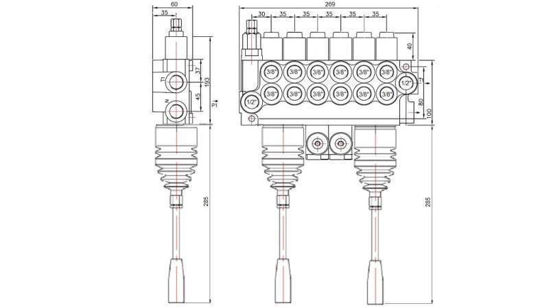 VALVOLA IDRAULICA 6xP40 + 2x JOYSTICK