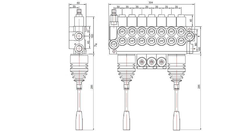 VALVOLA IDRAULICA 7xP40 + 2x JOYSTICK