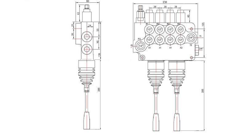 HYDRAULICKÝ VENTIL 4xP80 + 2x JOYSTICK