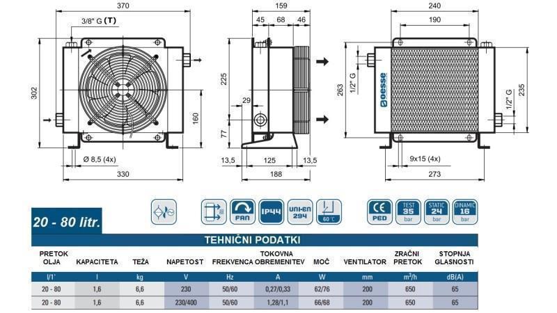 OIL HEAT EXCHANGER AC 230V HY01601 20-80 LIT