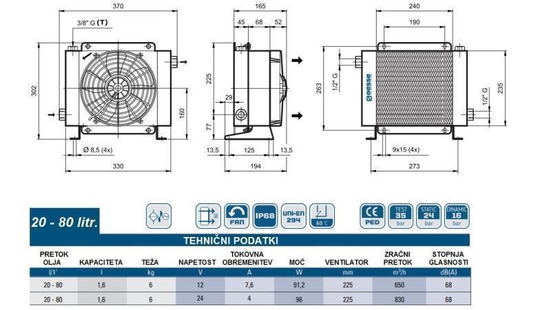 OIL HEAT EXCHANGER DC 12V HY01602 20-80 LIT