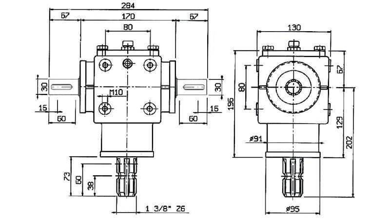 WINKELGETRIEBE PTO-R20T 1:2 (25HP-18kW)