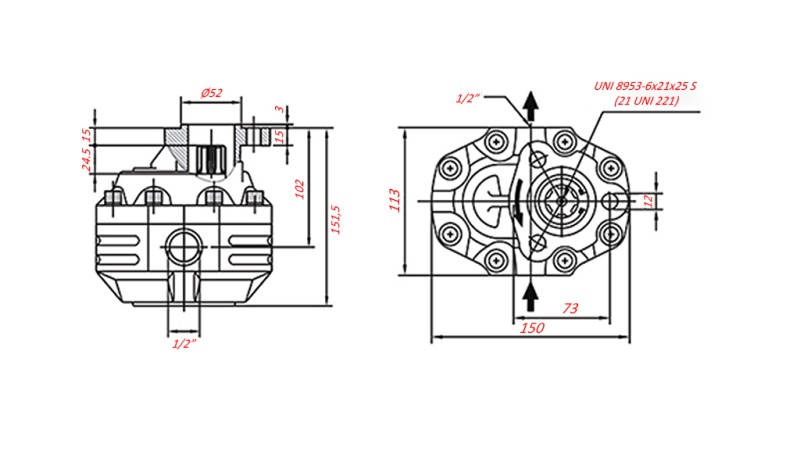 CAST IRON GEAR PUMP UNI30-17cc-230 bar LEFT